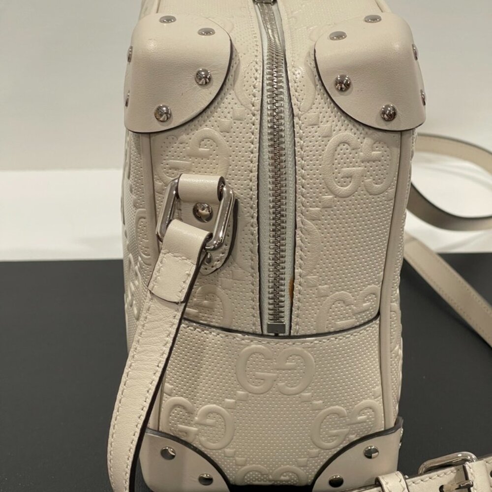 Gucci Calfskin GG Tennis Embossed Square Messenger Bag Mystic White (JB1362) - Picture 6 of 9